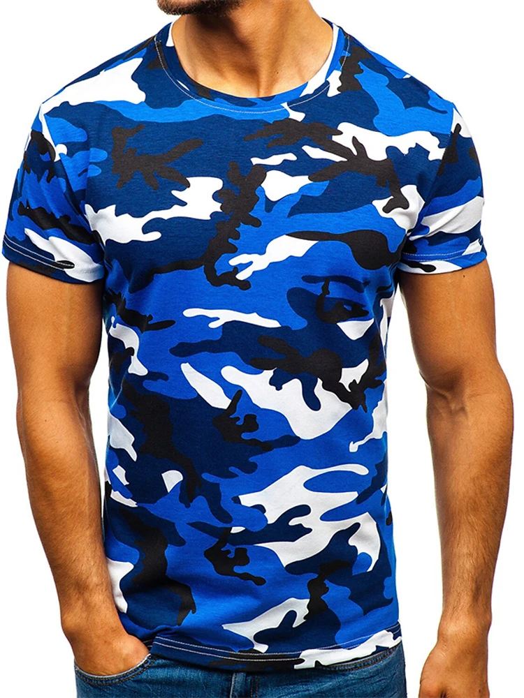 Summer Men\'s T-Shirt Outdoor Running Short Sleeve Tops Loose and Comfortable Daily Casual T-Shirt Fashion Camouflage Pattern