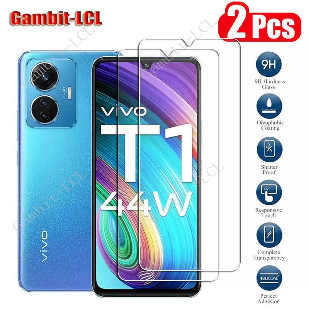 2PCS Original Protection Tempered Glass For Vivo T1 4G 44W (Snapdragon 680) 6.44”V2153 Screen Protective Protector Cover Film