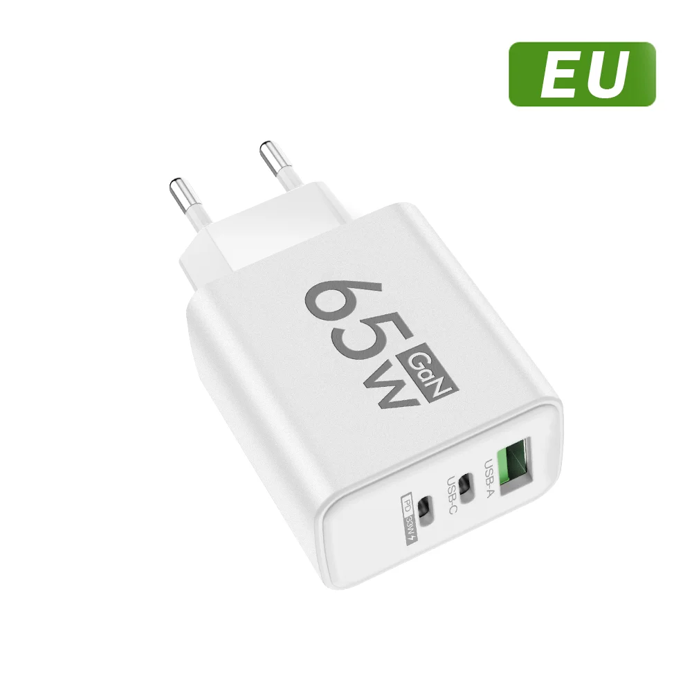 Insgesamt 65W GaN USB-Ladegerät Typ C PD 3 Anschlüsse Schnellladung Handy-Adapter Quick Charge 3.0 Für iPhone Xiaomi Samsung Huawei