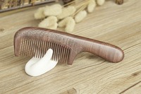 Double sided carved handle wooden comb with open tooth root hair care natural peach wood comb