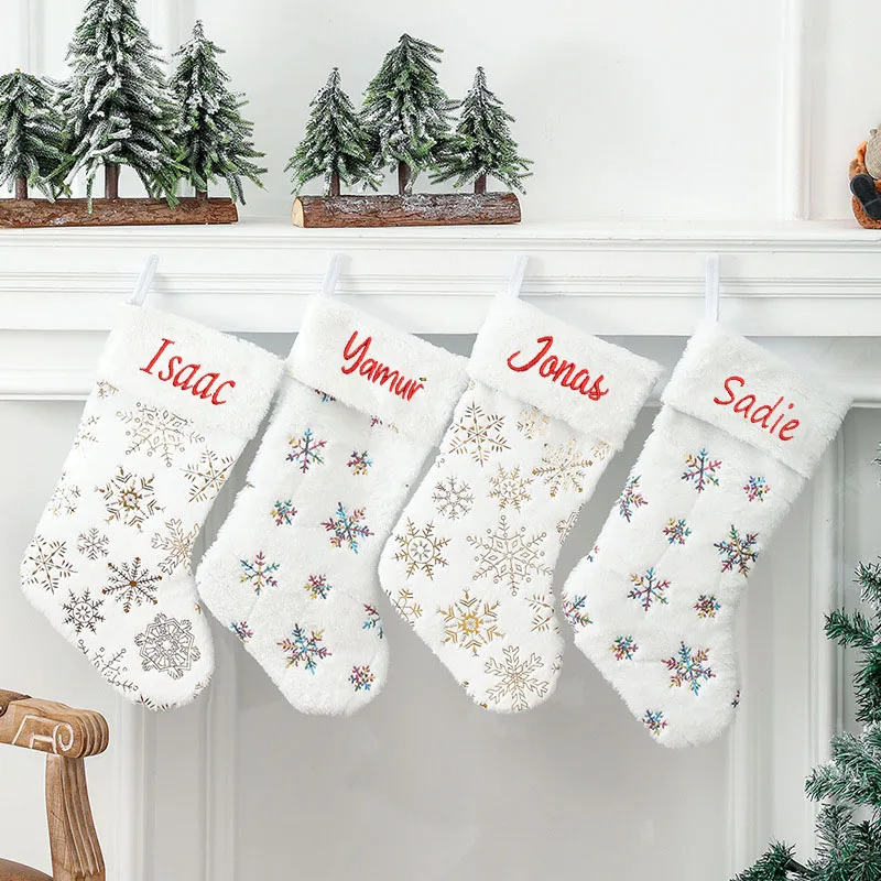 

Personalized Customization New Bead Sheet Gold Stamping Snowflake Plush Christmas Socks Gift Bag Christmas Decoration Christmas