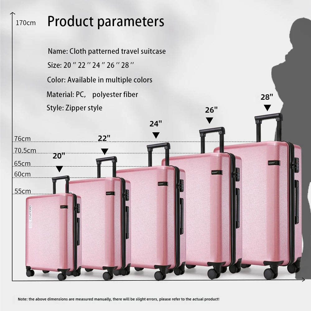 바퀴 달린 대형 여행 가방 남녀공용, 휴대용 수하물 캐리어, 여행 트롤리 케이스, 중간 크기, 20 인치, 22 인치, 24 인치, 26/28 인치 캐빈 PC 프레임