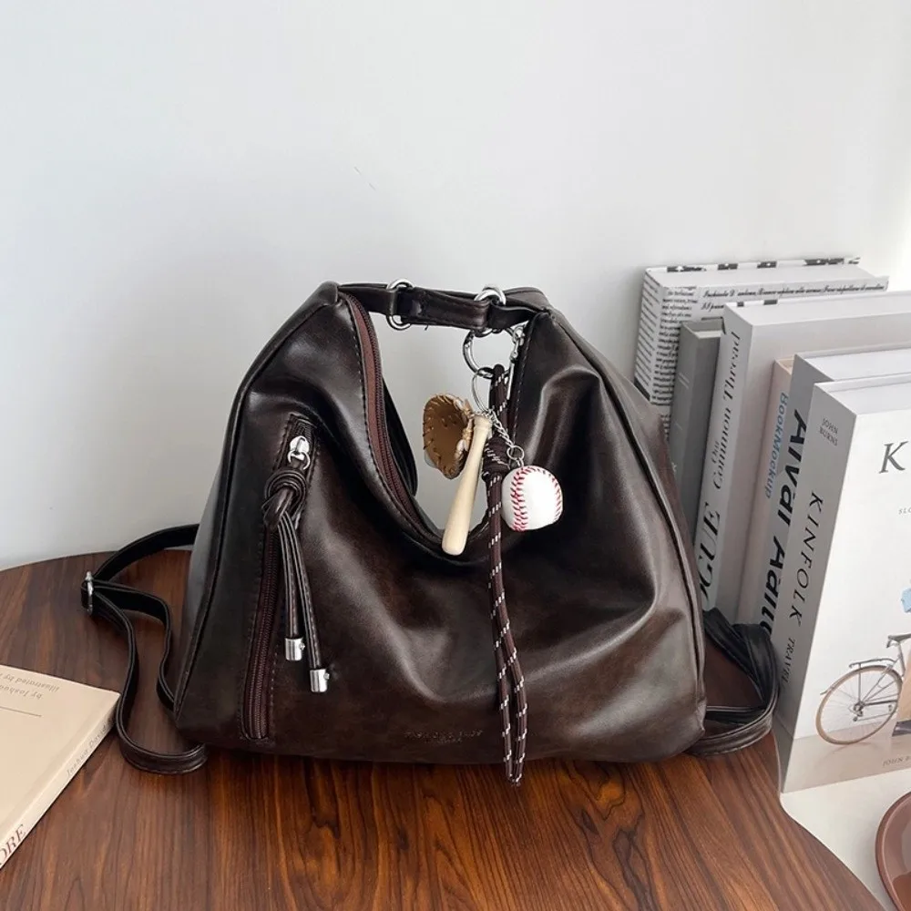 

Fashionable PU Leather Tote Bag Large Capacity Double Shoulder Crossbody Bag Multi-pocket Shoulder Backpack Women