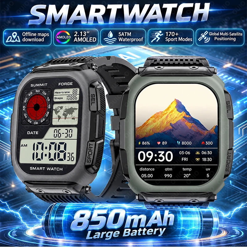 170+ Sport Modes 5ATM Waterproof Watch Global Multi-Satellite Positioning Offline Maps Download Health Monitoring Smart Watch