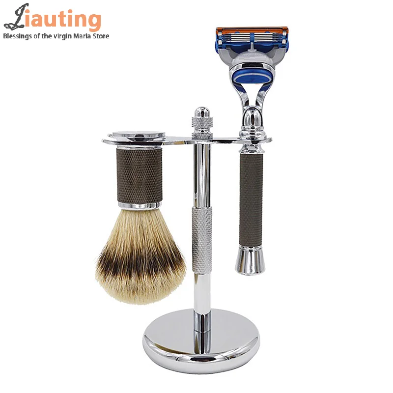 Men Razor Holder Stainless Steel Shaving Brush Stand T-shaped Storage Bracket Manual Old-fashioned Razor Alloy Knife Holder