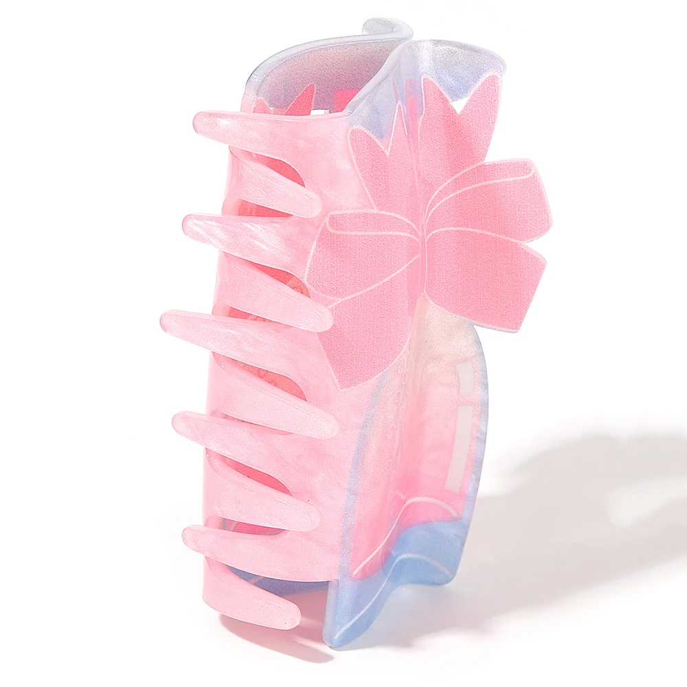 

Pink Bowknot vase Shape Double Sided Printed Acrylic Hair Claw Clip For Women New Geometric Shark Hairpin Hair Accessories Tool