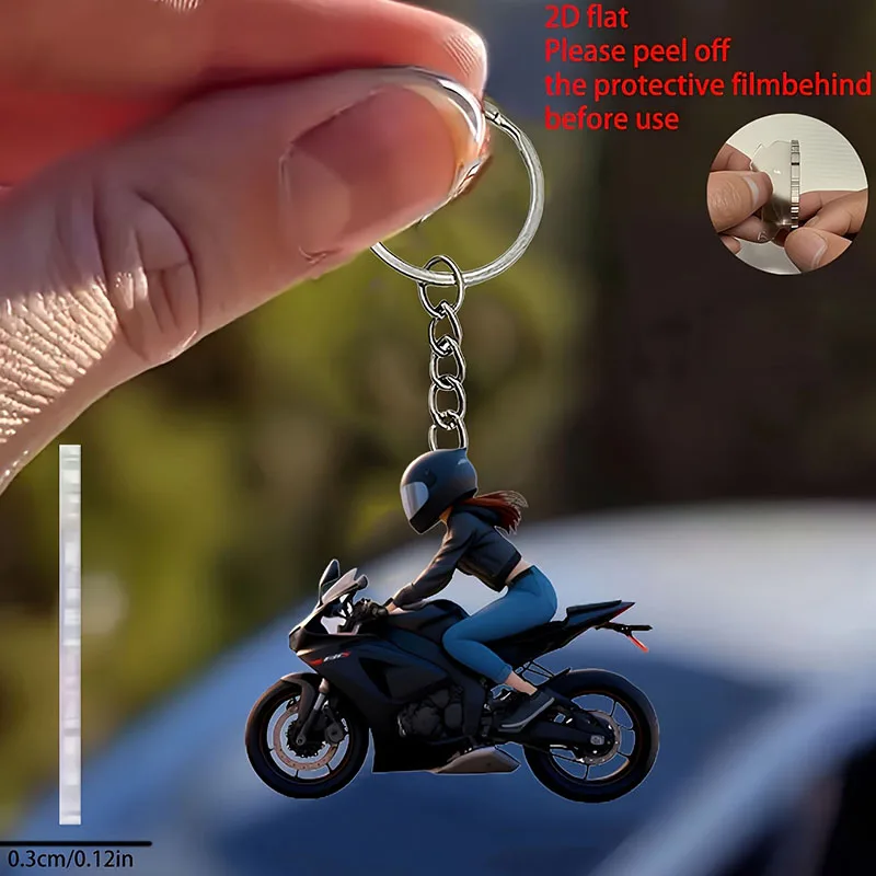 Chaveiro acrílico plano 2D para motociclista 2/1 - com design de capacete e motocicleta, um presente para entusiastas de motocicletas masculinas