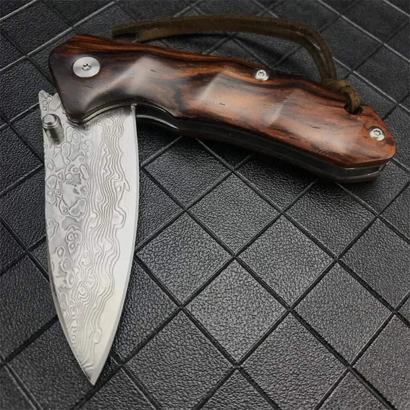 Folding Pocket Knife Damascus Steel Blade Red Sandalwood Handle Outdoor Camping Tactical Survival EDC Hunting Utility Knife Tool