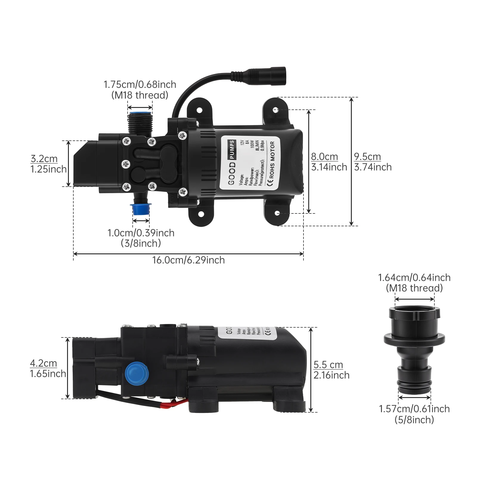 Electric Pressure Washer Pump 100W 160PSI 12V DC Water Transfer Pump Diaphragm Self Priming Sprayer Water Pump for Home / Garden