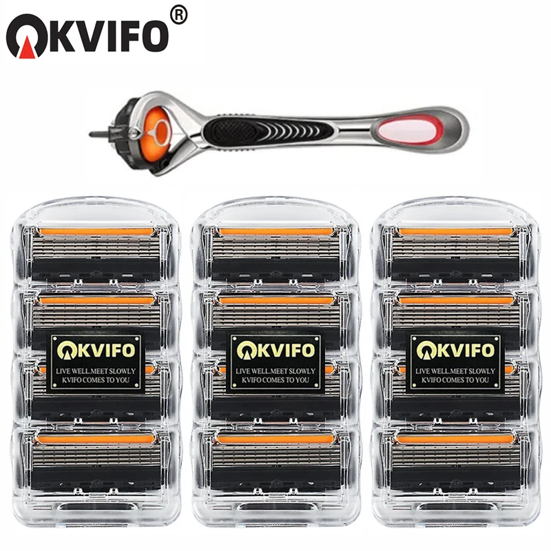 KVIFO High Quality 5-ply Razor Manual Shaving Blades Men Face Shaving Razor Replacement Cutter Heads & Razor Holders Sets