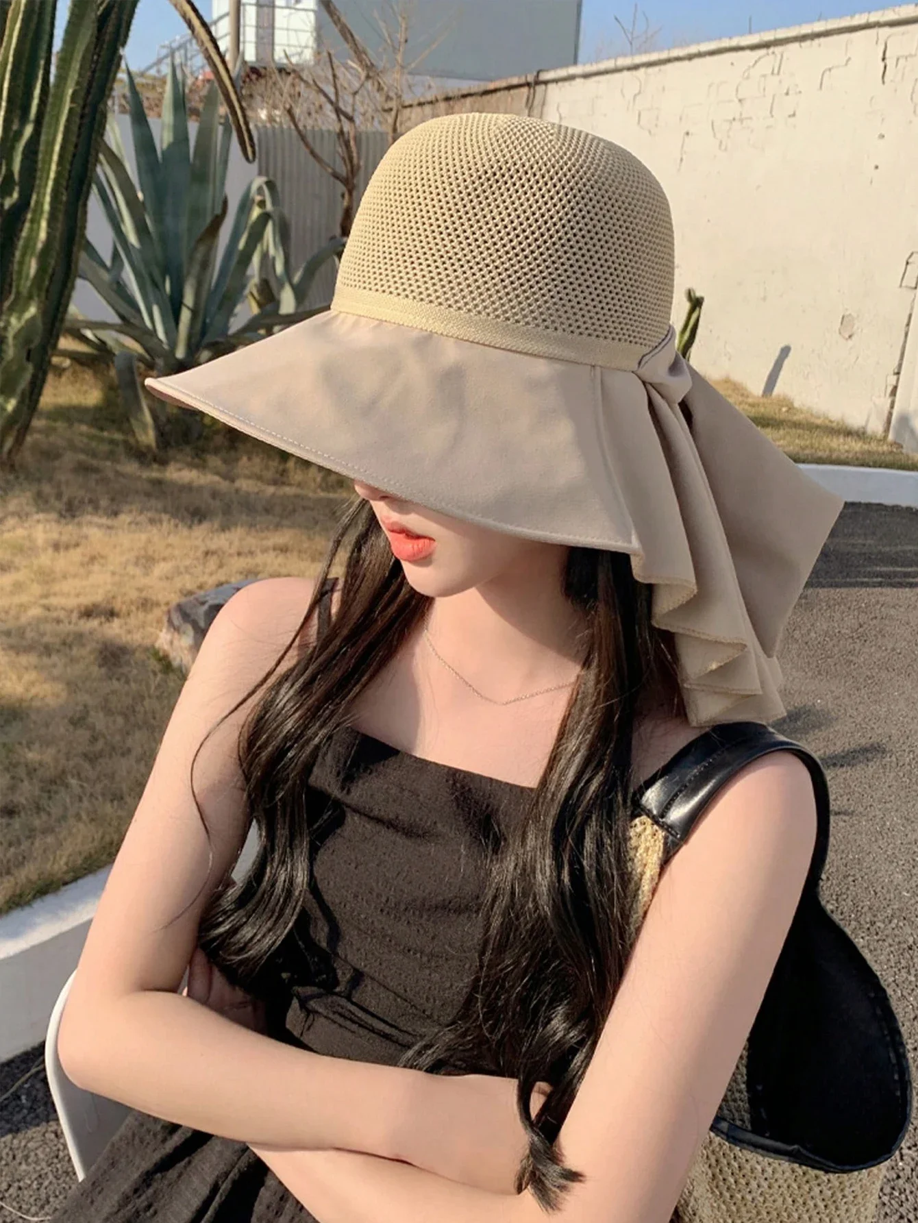 2024 New Women\'s Fashion Outdoor Tourism Sun Protection and Sunshade Hat Mesh Breathable Shawl Hat Face Protection Sun Hat