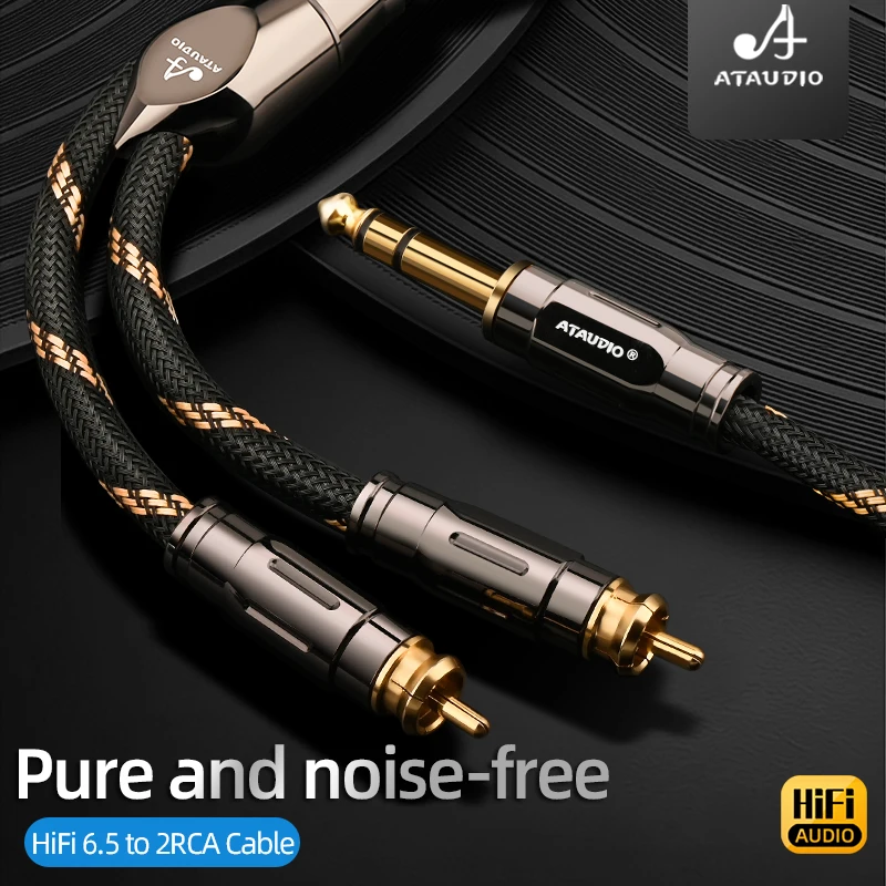 HiFi 6.5mm to 2RCA Audio Cable Pure Copper Double Shield Y Splitter Jack 6.5 TRS RCA Audio Cable for Amplifier Mixer