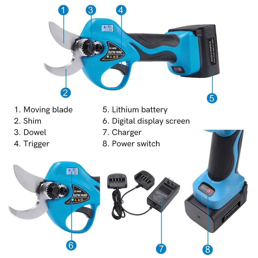 Ciseaux électriques professionnels avec extension, cisaille d\'élagage, coupe-branche, greffage, plus récent, 16.8V, 2 piles, outils électriques,