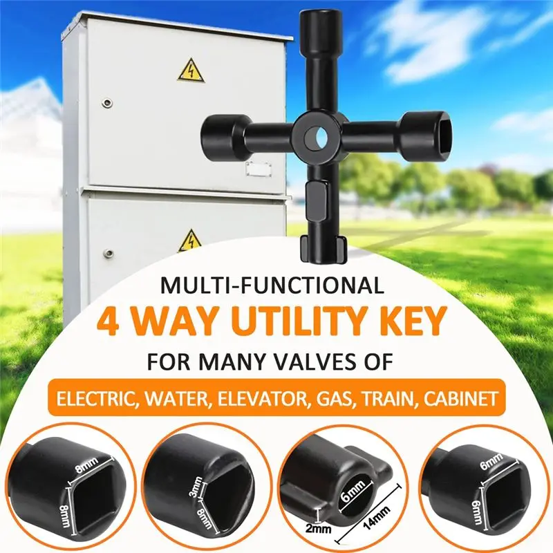 Llave para medidor de agua A21Q -17 pulgadas con llave de utilidad multifuncional de 4 vías, herramienta de cierre de agua de acero reforzado de grado de contratista