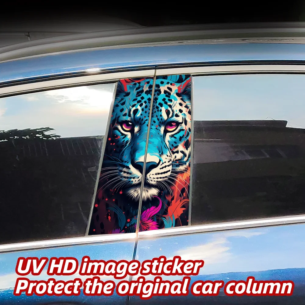 

Leopard Car Stickers Auto B Pillar Waterproof Animals Sunscreen Decor Cover Scratches Car Doors Pillar Vinyl Decals Accessories