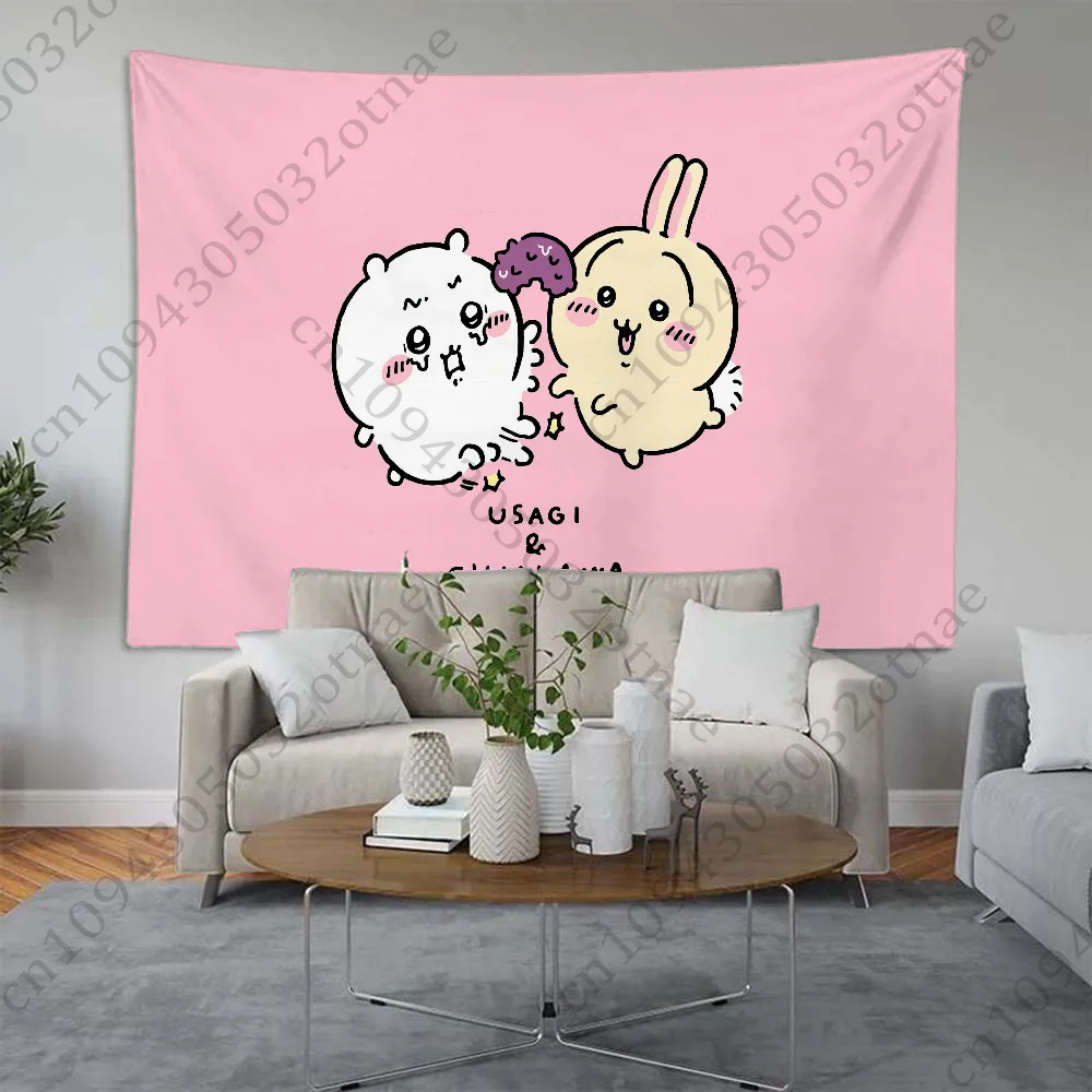 C-ChiikawaS Cute Usagi Flag Outdoor Decorate Creative Pattern Photo Living Room Wall Art Tapestry Decor Party Banners