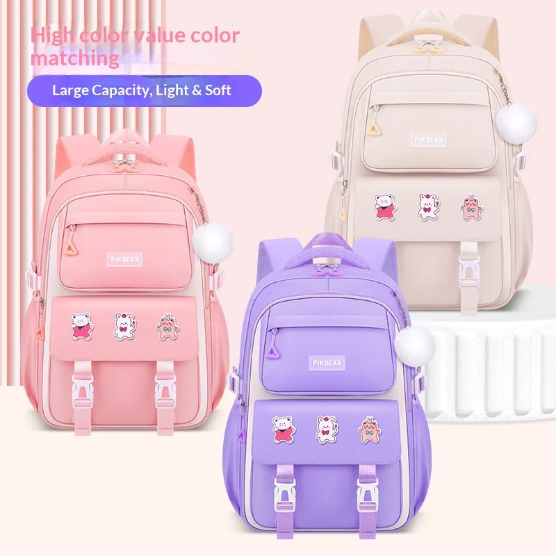 Pikbear Kawaii School Bags Set Waterproof Large Backpack Book Bag Laptop Travel Rucksack Light Soft Large Capacity For Girls