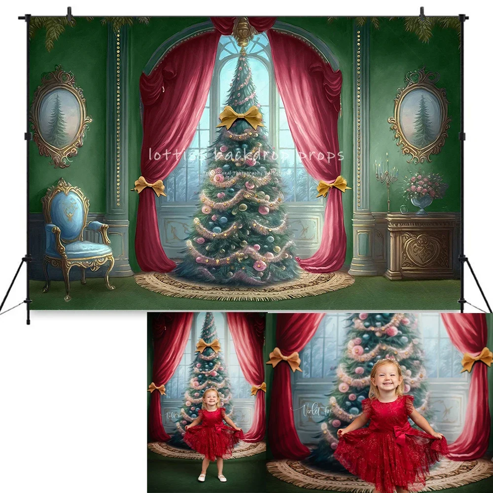 

Christmas Wishes Pink Curtains Backdrops Kids Baby Photography Props Adult Child Photocall Xmas Trees Background