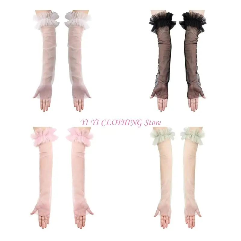 N5KF Seethrough แขนแขนถุงมือถุงมือผ้าคลุมแขนสำหรับชุดแต่งงานชุดแต่งงานของเจ้าสาว