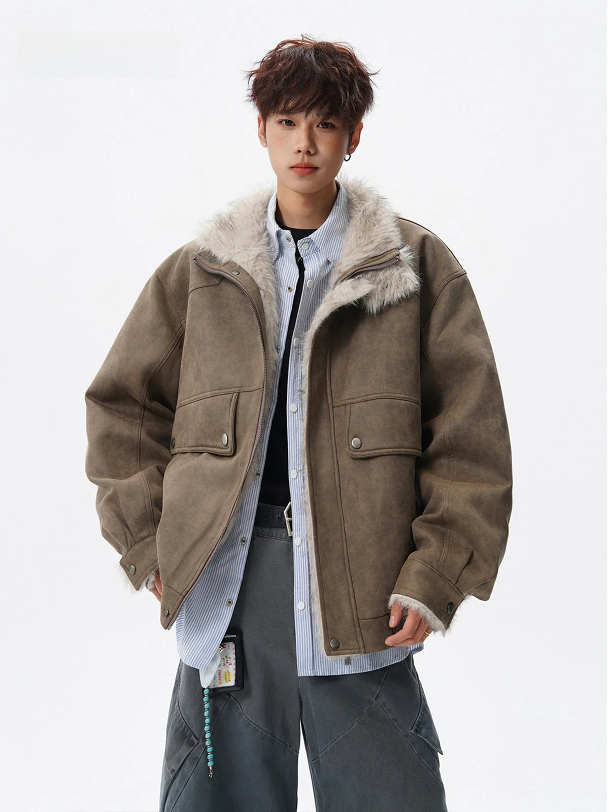 

American Sle Motorcycle Jaet Деконструированное хлопковое пальто с воротником-стойкой для мужчин и женщин, зимнее высококачественное замшевое пальто...