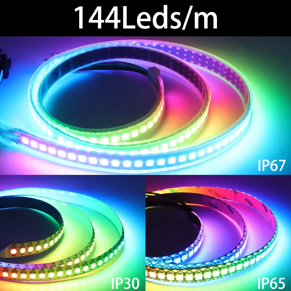 Imagem -05 - Faixa de Led Ws2812b Dc5v Faixa de Led Rgb Abordáveis Individualmente 30 60 144leds Preto Branco Pcb Ip30 65 67