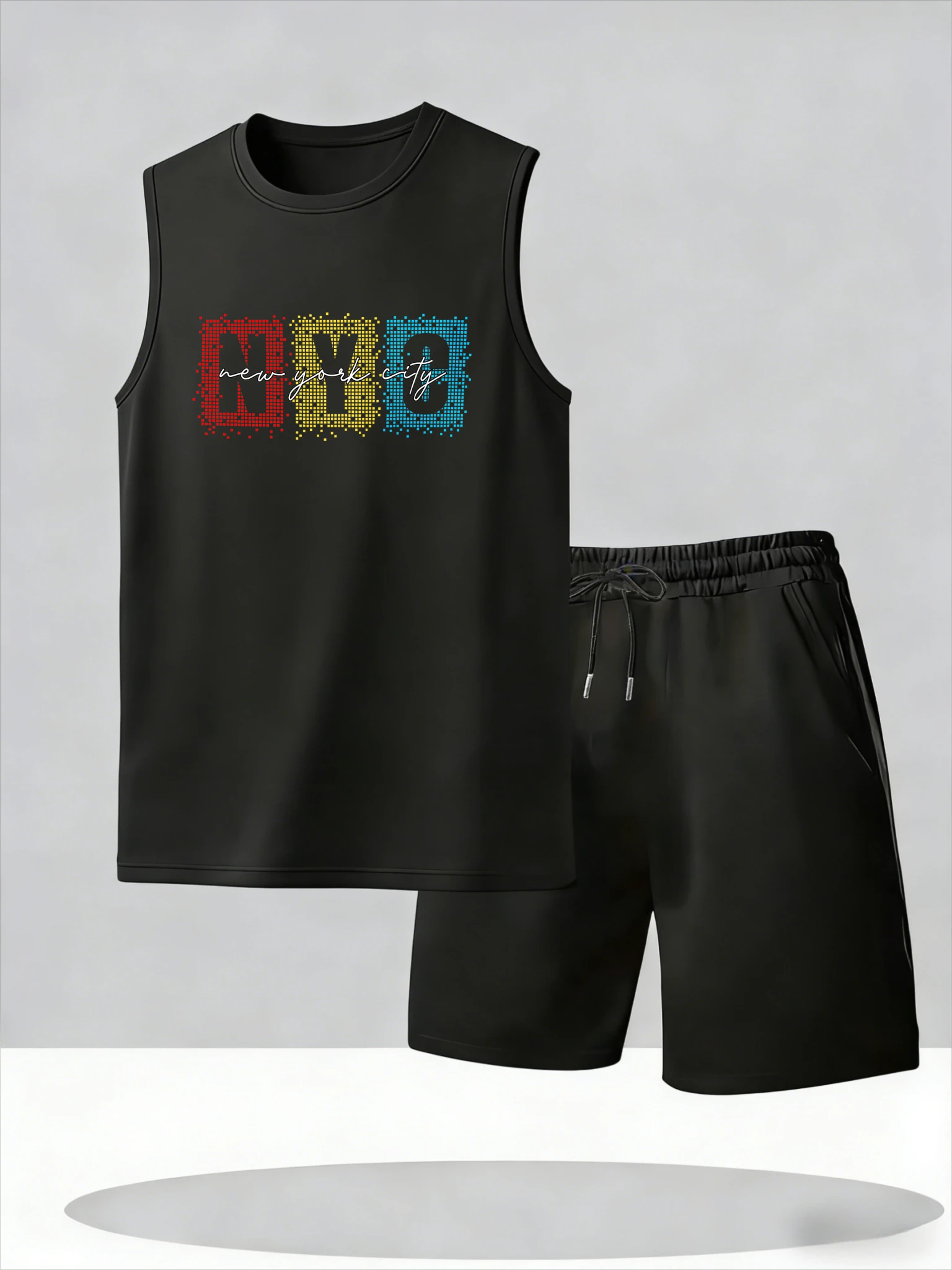 

Men's Tank Top Sets 2026 Summer Thin Quick Dry beach oversize seaside outfits two piece running Breathable jogging suit crewnec
