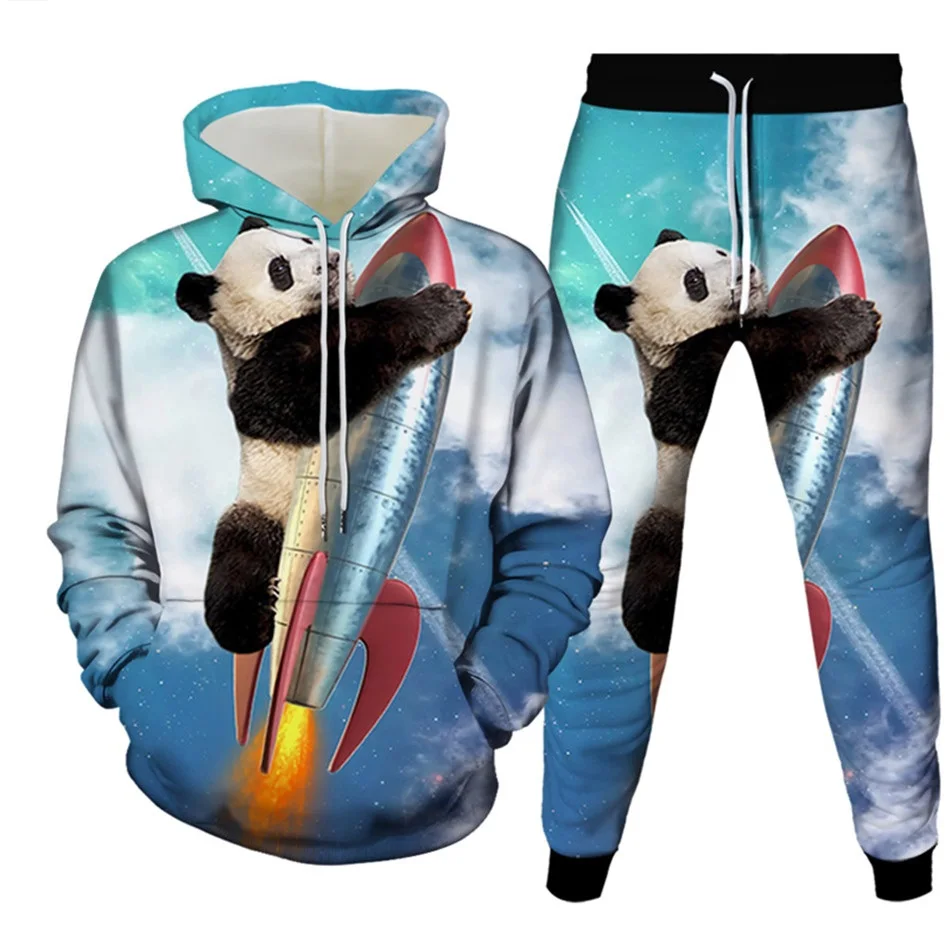 Autumn Animal Panda 3D Printed Hoodie Suit Men Sweatshirts Sweatpants Casual Fashion Two Piece Tracksuit Set Men's Clothing