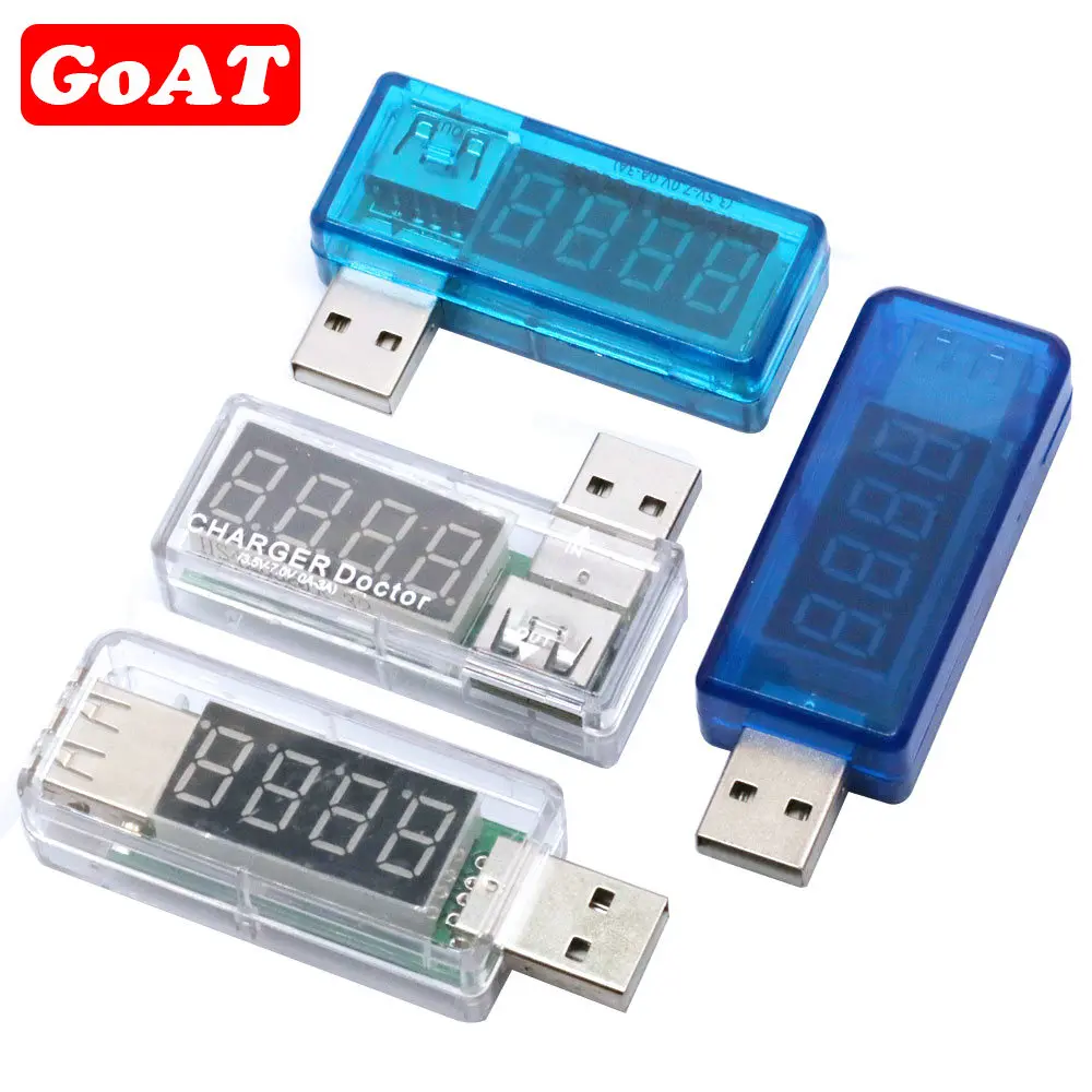 Digital USB Mobile Power Charging Current Voltage Tester Meter Mini USB Charger Doctor Voltmeter Ammeter Turn Transparent Blue