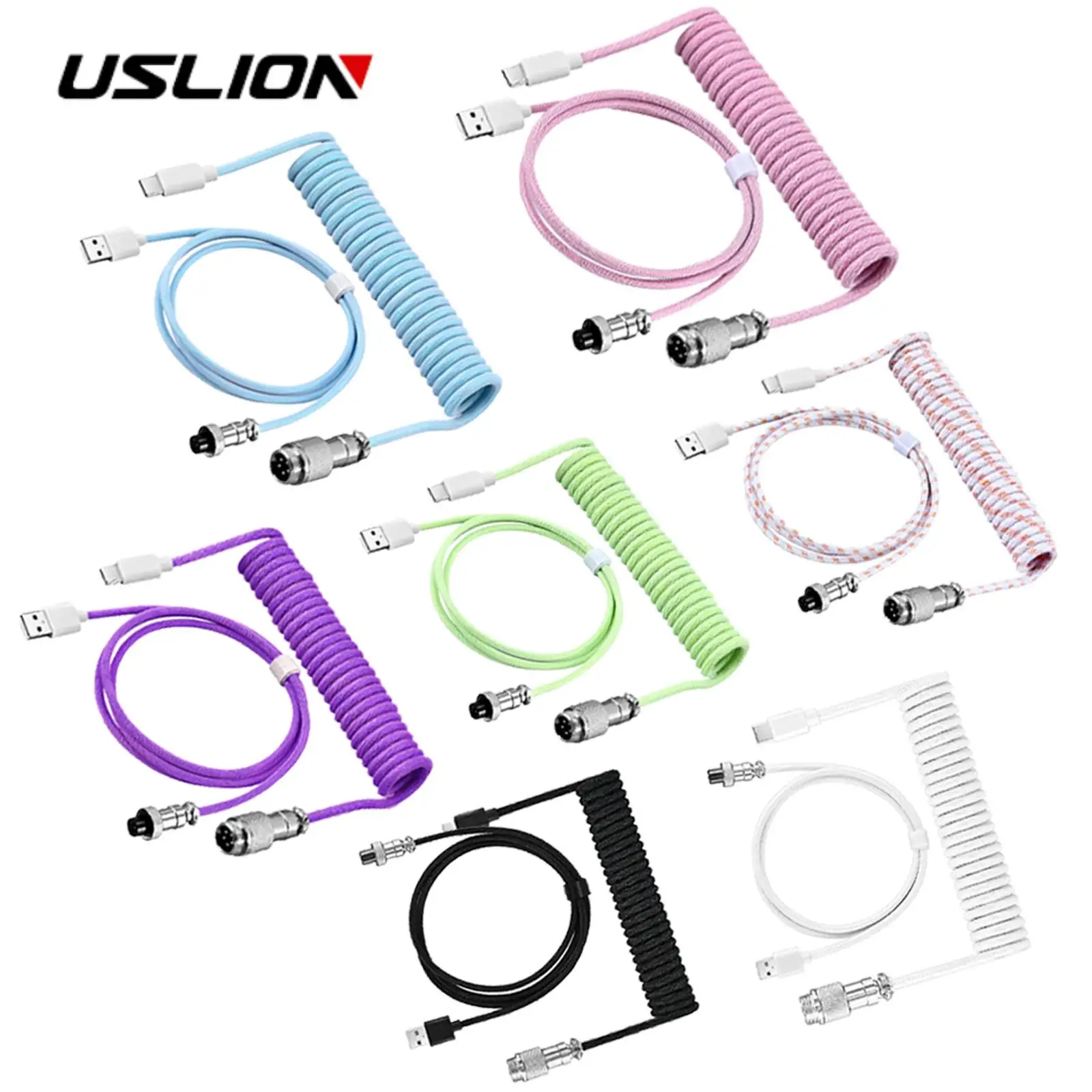 USLION Mechanical Keyboard Coiled Cable USB Type C Mechanical Keyboard Aviator Desktop Computer Aviation Connector Cord Max 3M