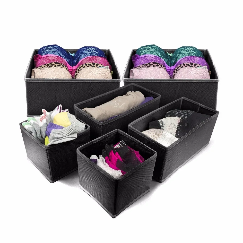 

Set of 6 Drawer Bin Set - Closet / Dresser Storage Drawer Organizer Basket for Bras, Socks, Underwear, Tie, Scarves, Gloves