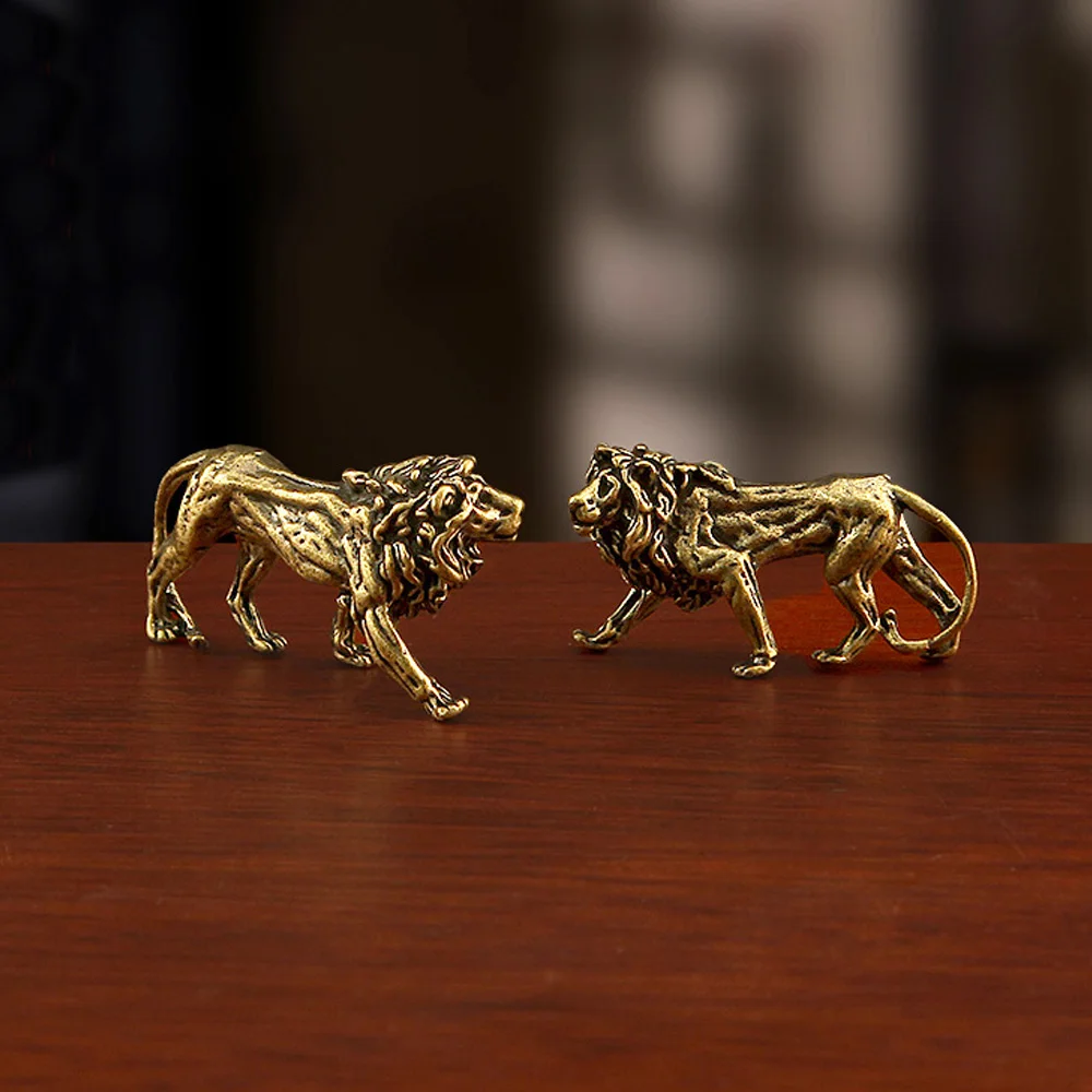 Messing Afrikanischer Löwe Mini-Statue Handgefertigte Retro-Kunsthandwerks-Tierfiguren Ornamente Reichtum Schreibtisch Büro Heimdekoration Geschenk-Sammlerstücke – Detail 4
