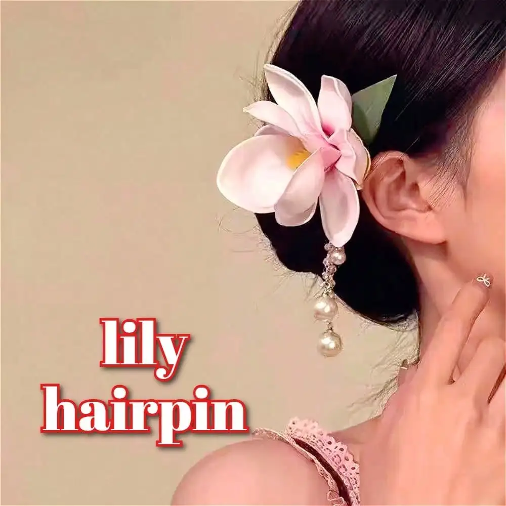 1Pc Pink Magnolia Pearl Tassel Hairpin New Chinese Gentle Premium Spring New Clip Headgear Hairpin Female - Detail 1