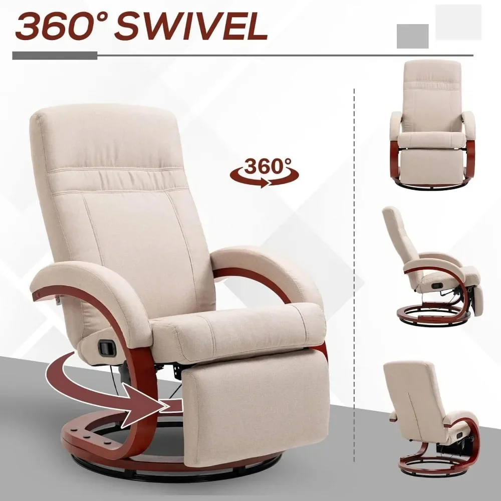 #For Manual Recliner Chair for Adults, Adjustable Swivel Recliner with Footrest, Padded Arms and Wood Base for Living Room, Be&