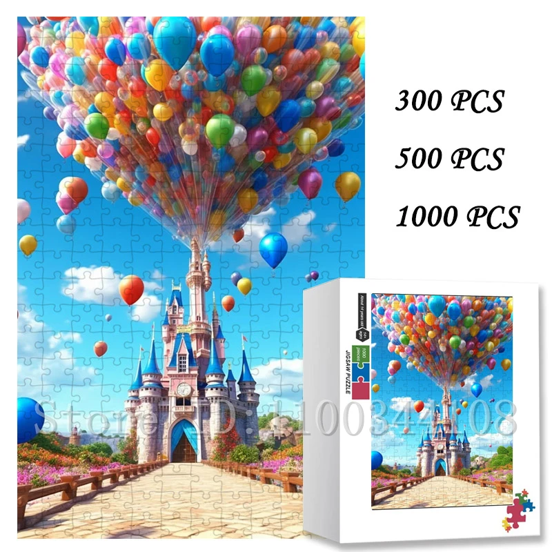 108/300/500/1000 pezzi Disney Palloncini Castello Puzzle per adulti Giocattoli antistress Gioco interattivo per famiglie Passeggiate fatte a mano