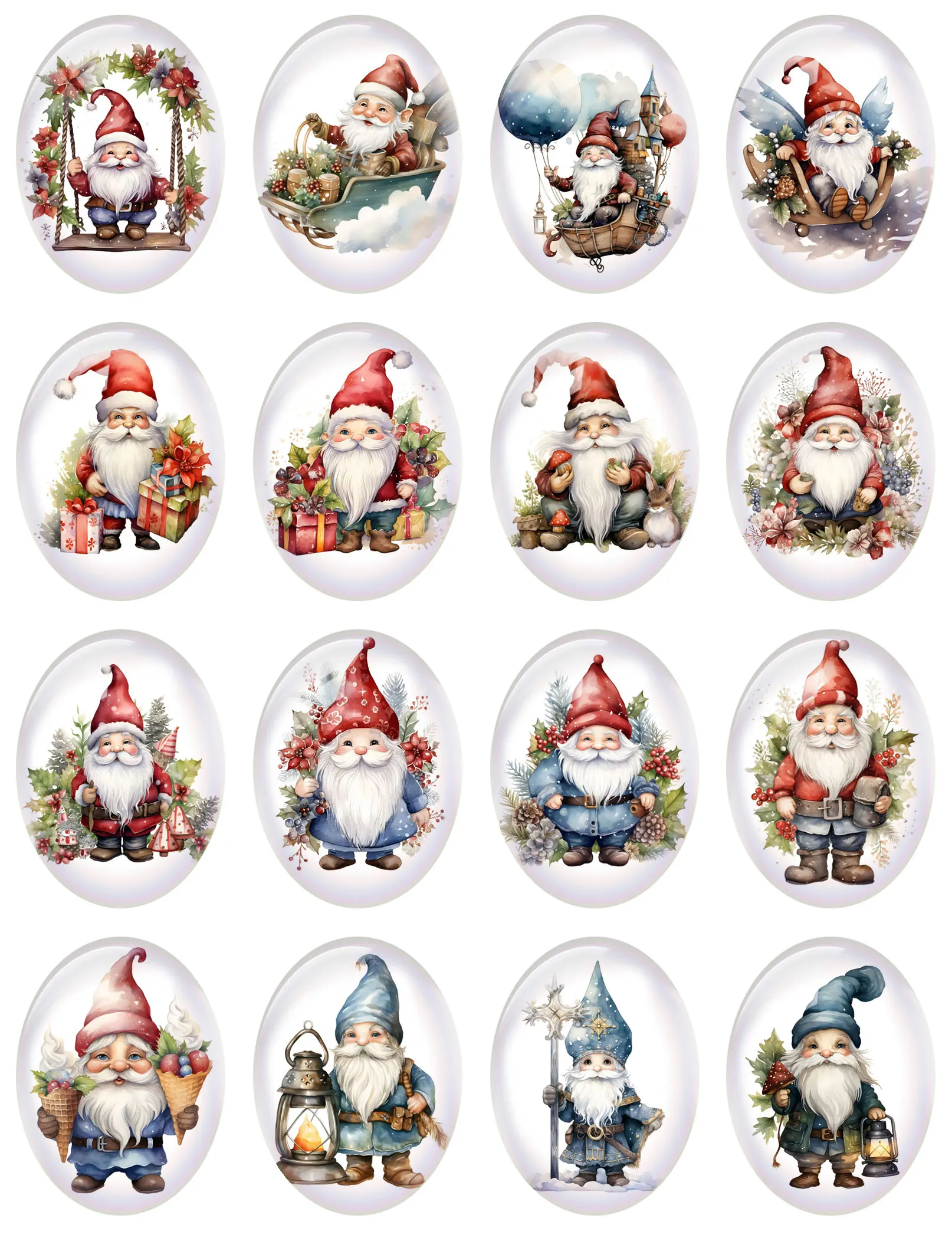 10pcs/lot Christmas X-mas Winter Gnomies Santa Oval Photo Glass Cabochon Charms Flatback Demo Cameo For Diy Jewelry Making