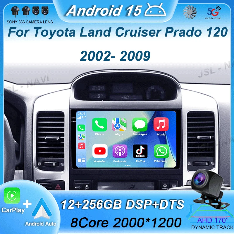 

For Toyota Land Cruiser Prado 120 Lexus GX470 Android 15 Car Radio Multimedia Player Carplay GPS QLED Touch Screen Navigation
