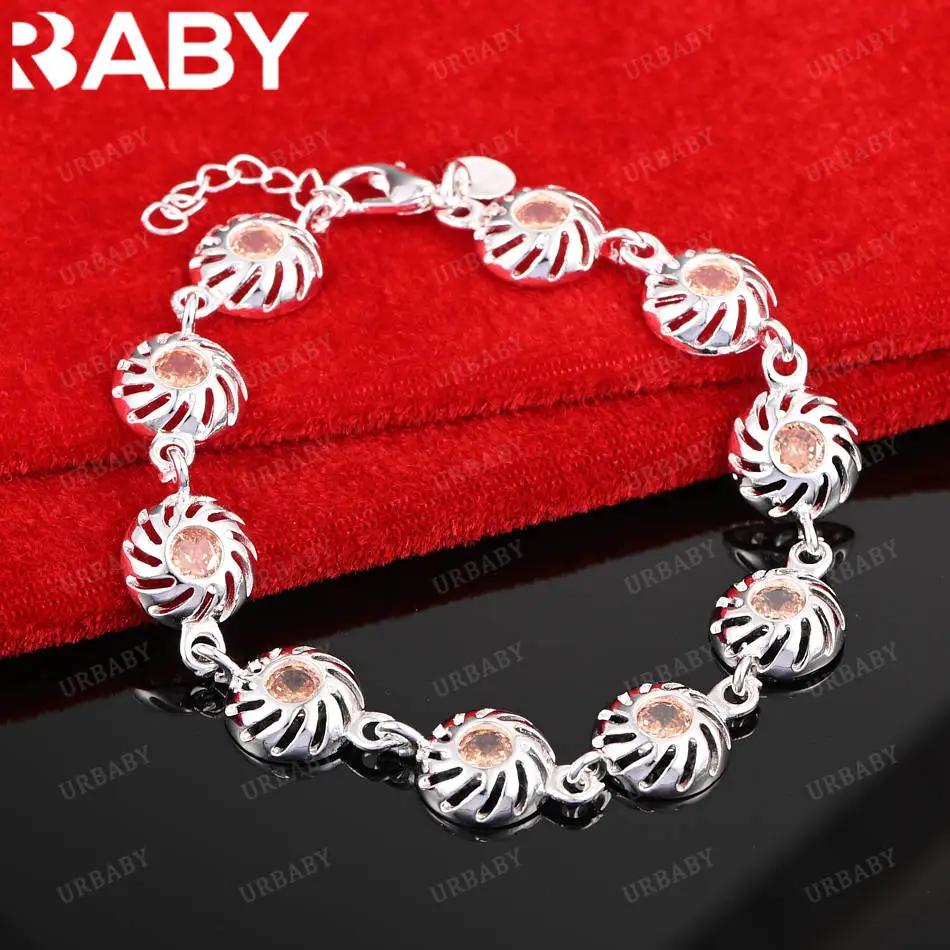 

URBABY 925 Sterling Silver Orange Zircon Bracelets For Women Creativity Gifts Street All-match Party And Daily Wear