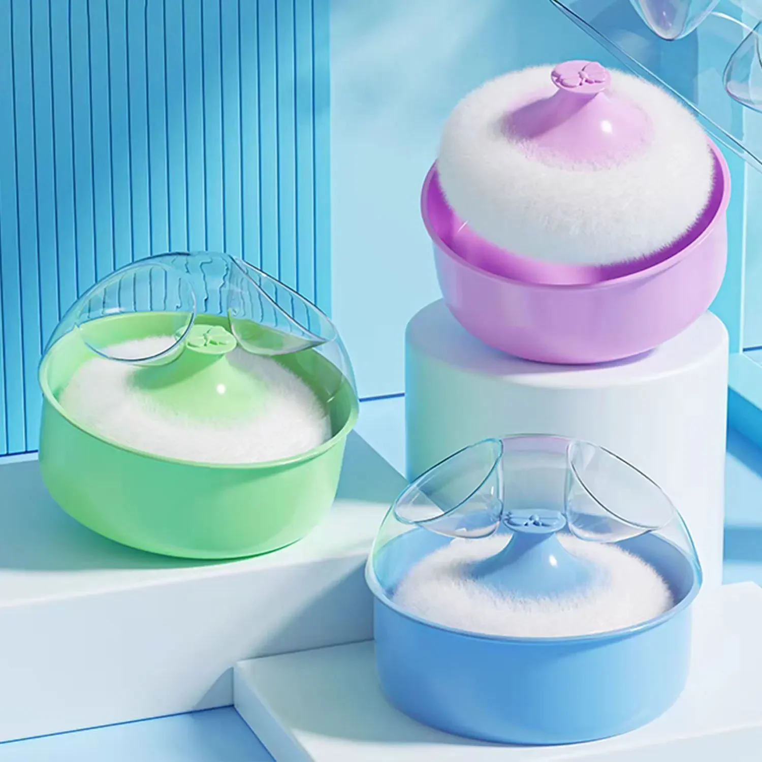 

Makeup Puff Storage Box, Cosmetic Powder Organizer with Lid, Portable Case for Baby Heat Powder & Accessories