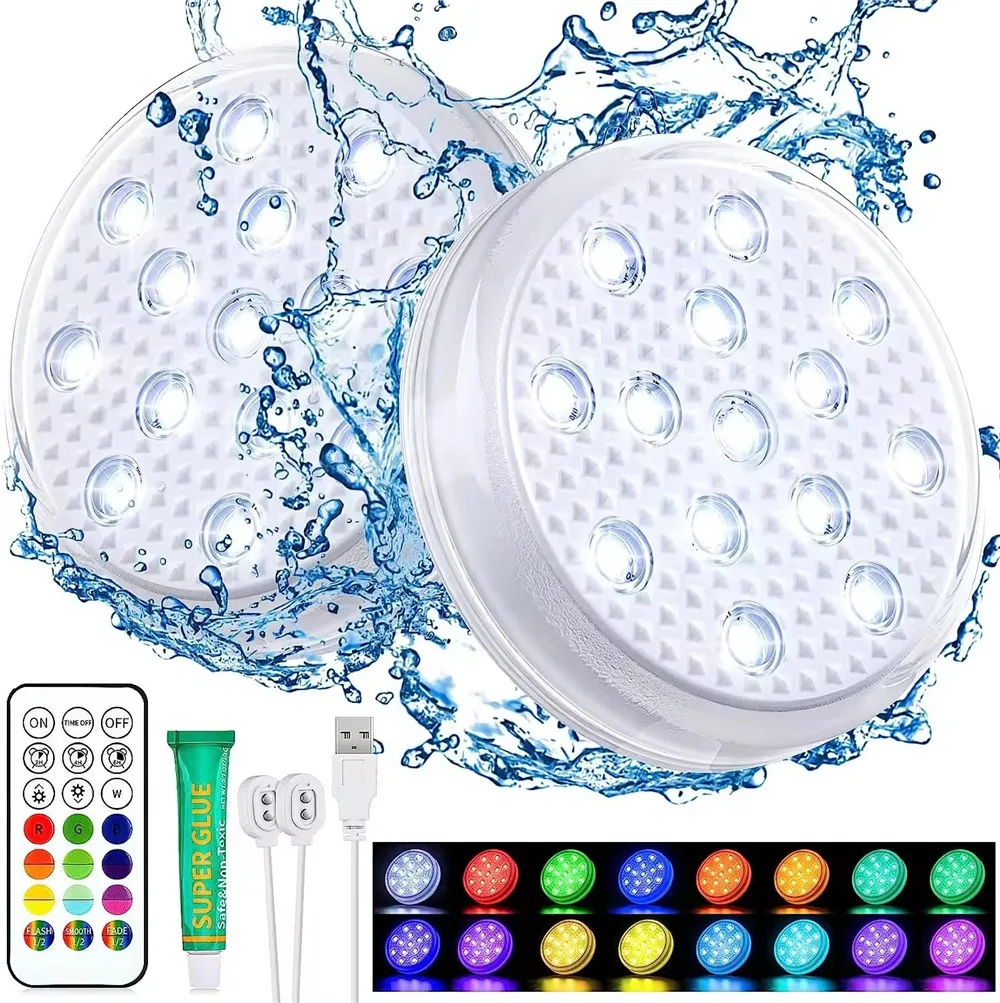 IP68 Waterproof LED Pool Lights 16-Color Changing Underwater Floating Light Remote Magnetic Suction Cup Wedding Lights