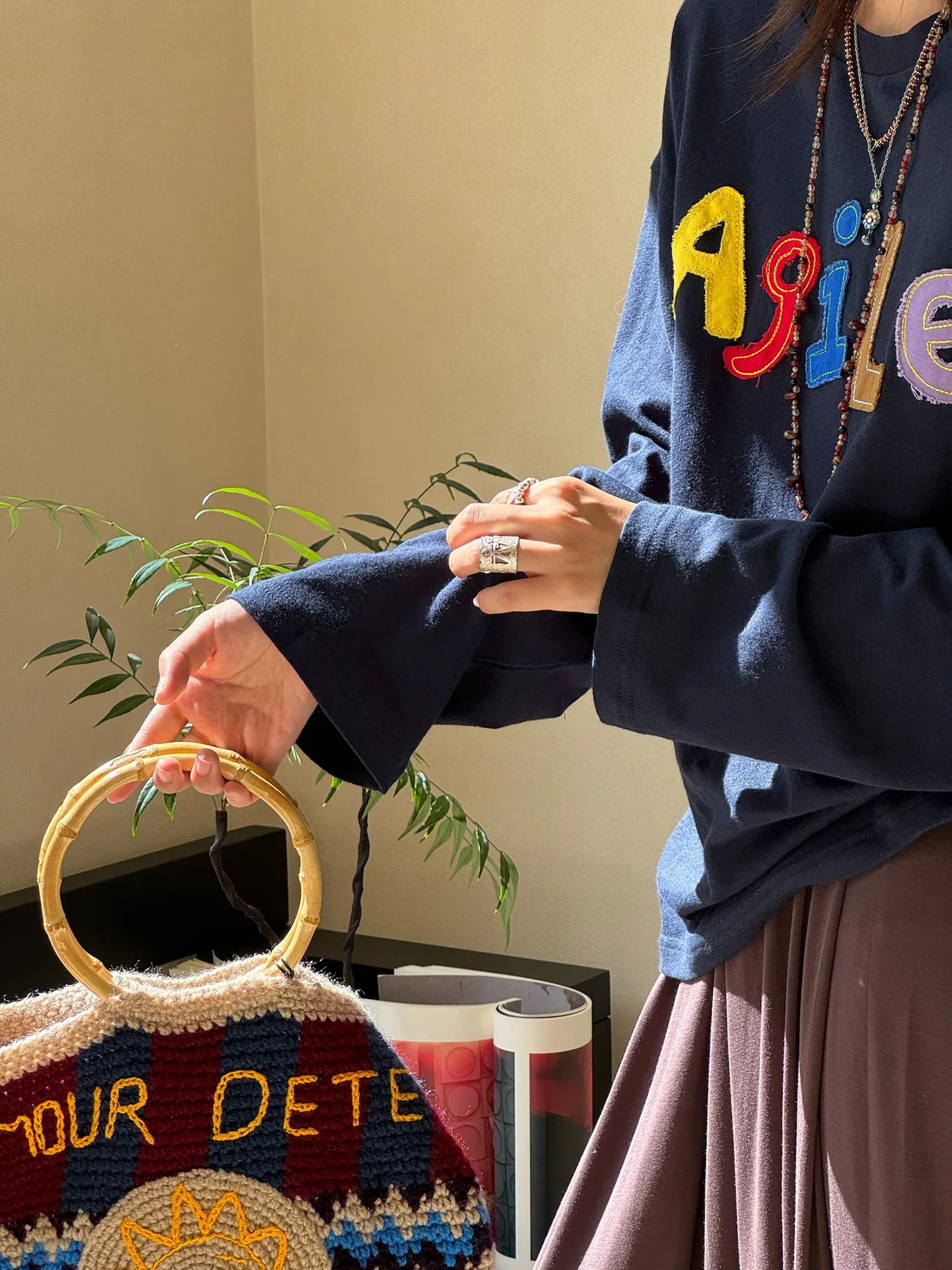 

Ladies Long Sve T-irt Embroidered Letter Patch Thin Autumn Sle JUNEAN Commute Sle Creative Pattern Cotton Linen Blend