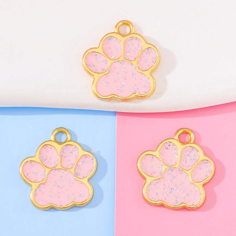 20Pcs 16*17mm Multiple Colors Alloy Metal Drop Oil Dog Cat Bear Paw Shining Charms Animal Pendant For DIY Bracelet Charm Jewelry