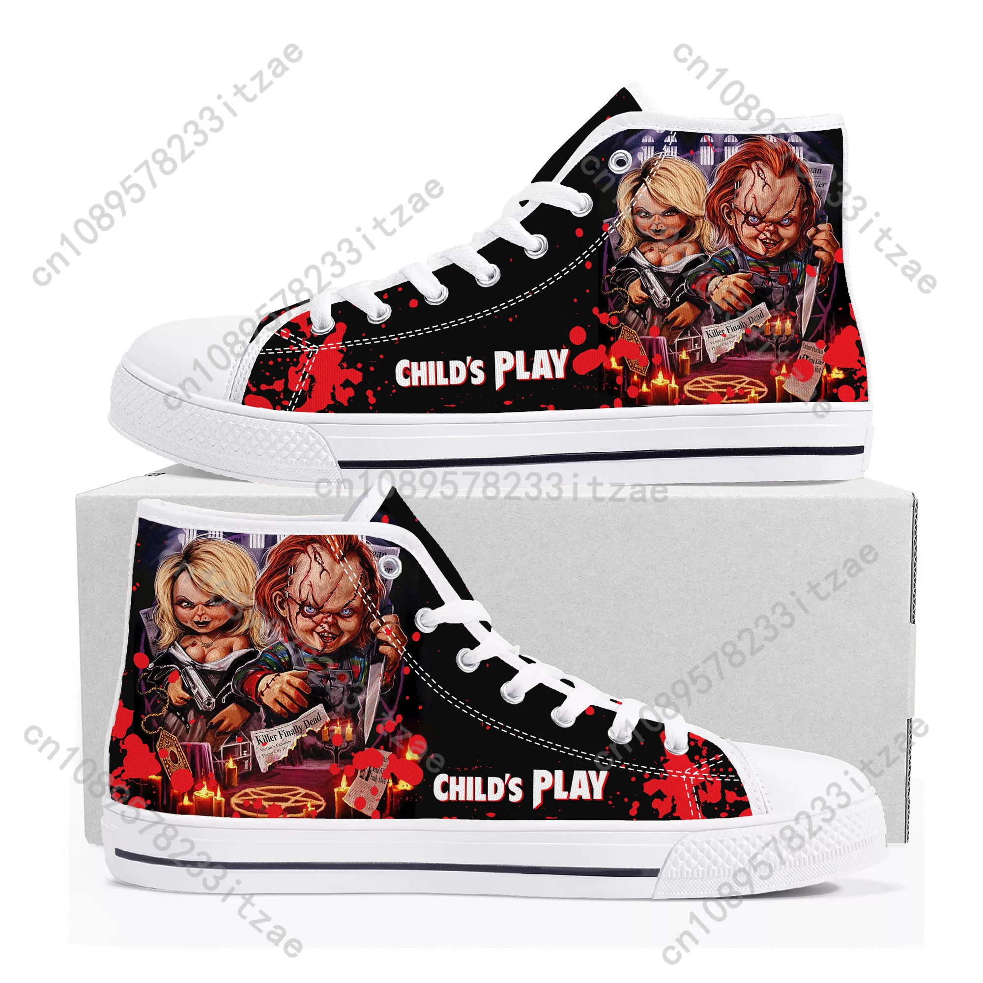 Horror Movie Childs Play Chucky High Top Sneakers Mens Womens Teenager High Quality Canvas Sneaker Casual Shoe Customize Shoes