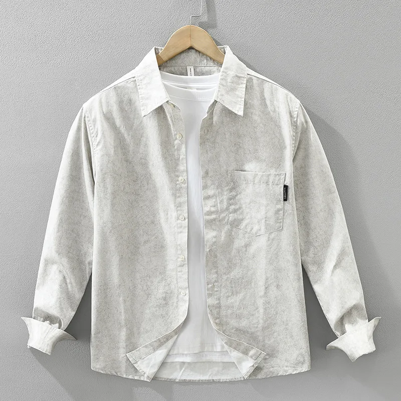 

100% хлопок, японская рубашка в стиле ретро с длинными рукавами - осень 2023, Новое поступление, винтажный стиль, повседневный топ большого размера для мужчин