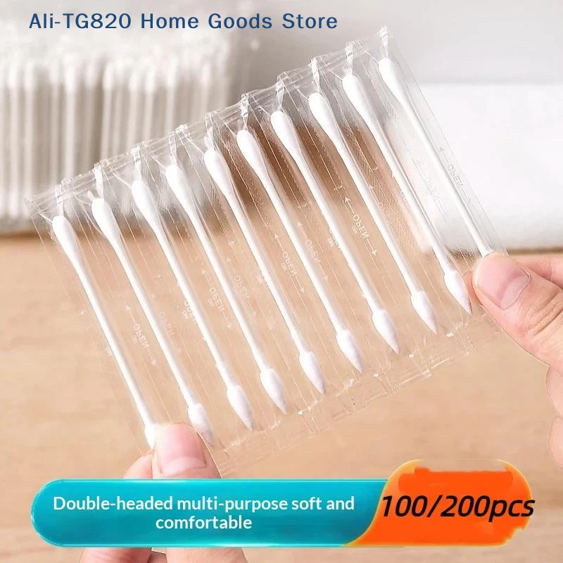 [TG820]100/200Pcs Individually Packaged Disposable Cotton Swabs For Makeup Cleaning Ear Tips Travel Use