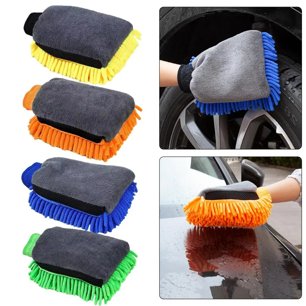 1Pc Chenille Car Wash Mitt Thick Plush Double-Sided Microfiber Glove for Scratch-Free Cleaning Waterproof Hand Pad for Auto