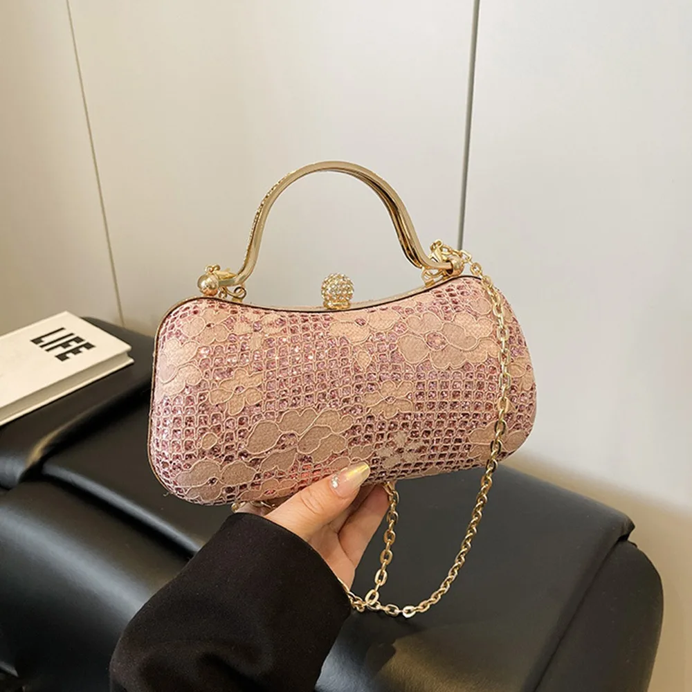 أنيقة فاخرة مساء مأدبة حقيبة لامعة حجر الراين صندوق حقيبة كتف زهرة معدنية مقبض علوي سلسلة حقيبة كروسبودي الزفاف #2