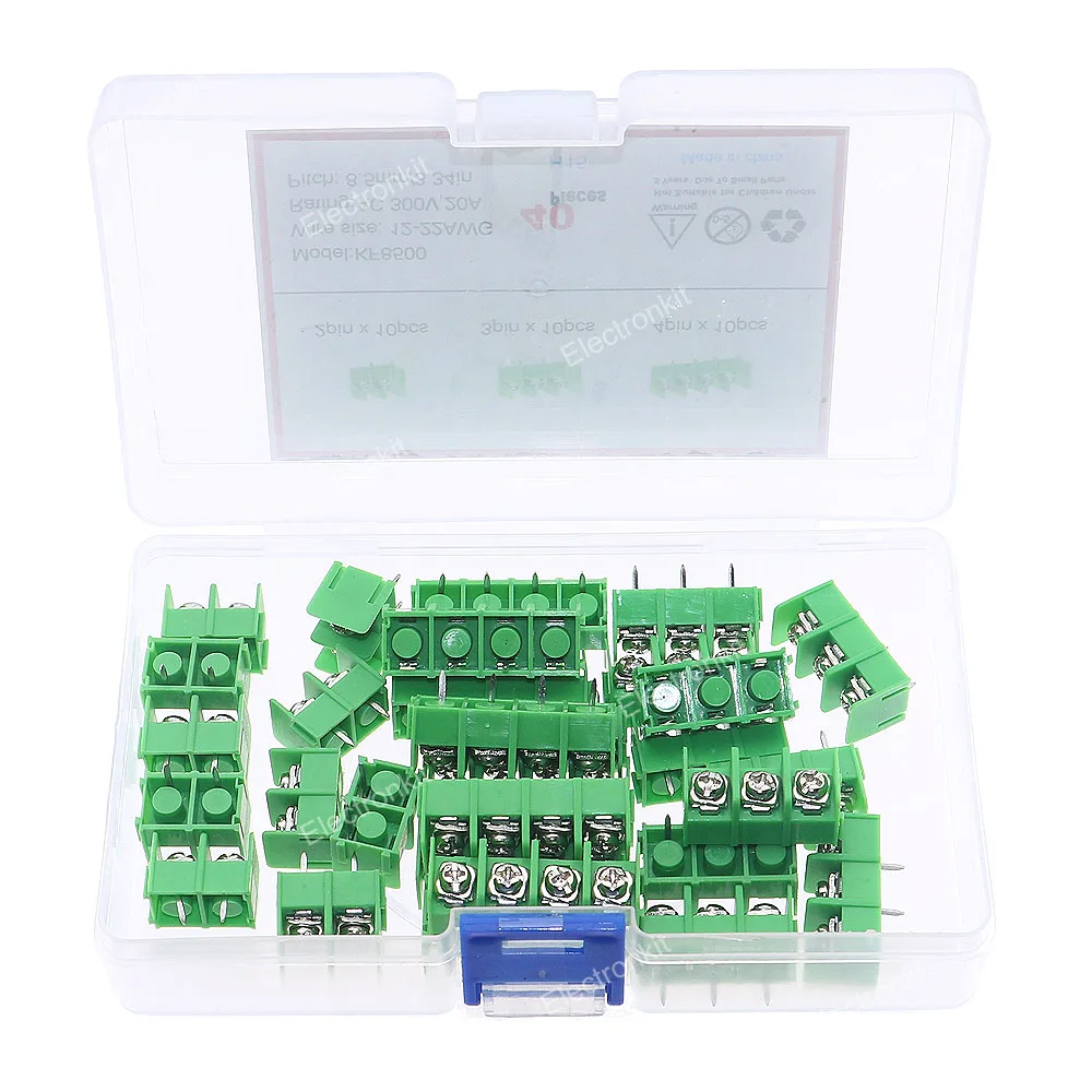 30pcs Pitch 8.5mm/0.34in 300V 20A KF8500-2P 3P 4Pin PCB Mount Screw green Terminal Block Connector Assorted kit