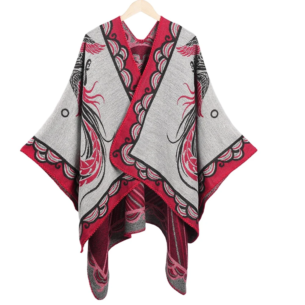 New Beautiful Phenix Acrylic Cashmere Poncho Wraps Long Outerwear Women Men Cape Spring Autumn Leisure Travel Cloak Thick Shawl