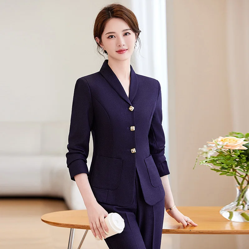 Autumn Winter Fashion Elegant Styles Formal Pantsuits Women Professional Office Work Wear Blazers Career Interview Trousers Set