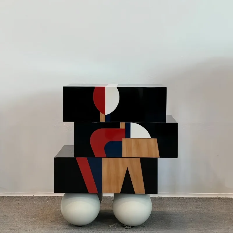 Abstract geometric bedside table black creative art modeling medium ancient style modern simple designer